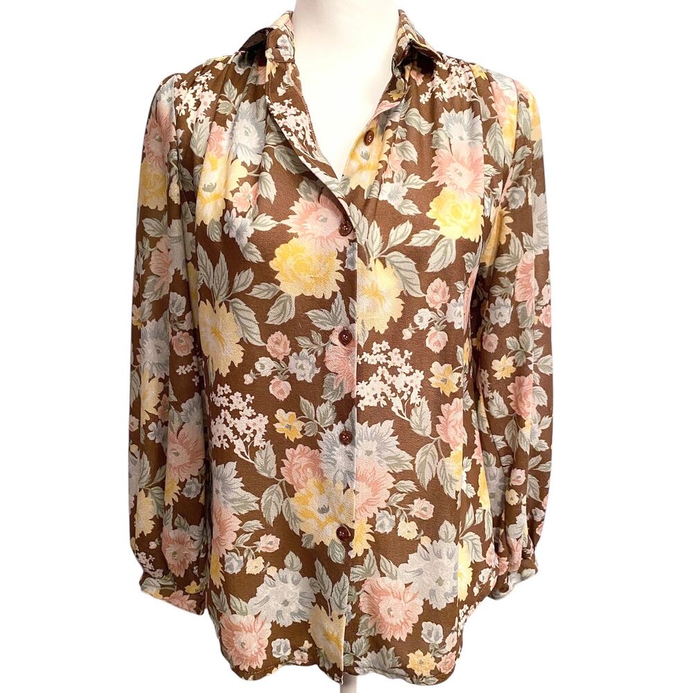 Vintage Floral Balloon Sleeve Button Down Blouse